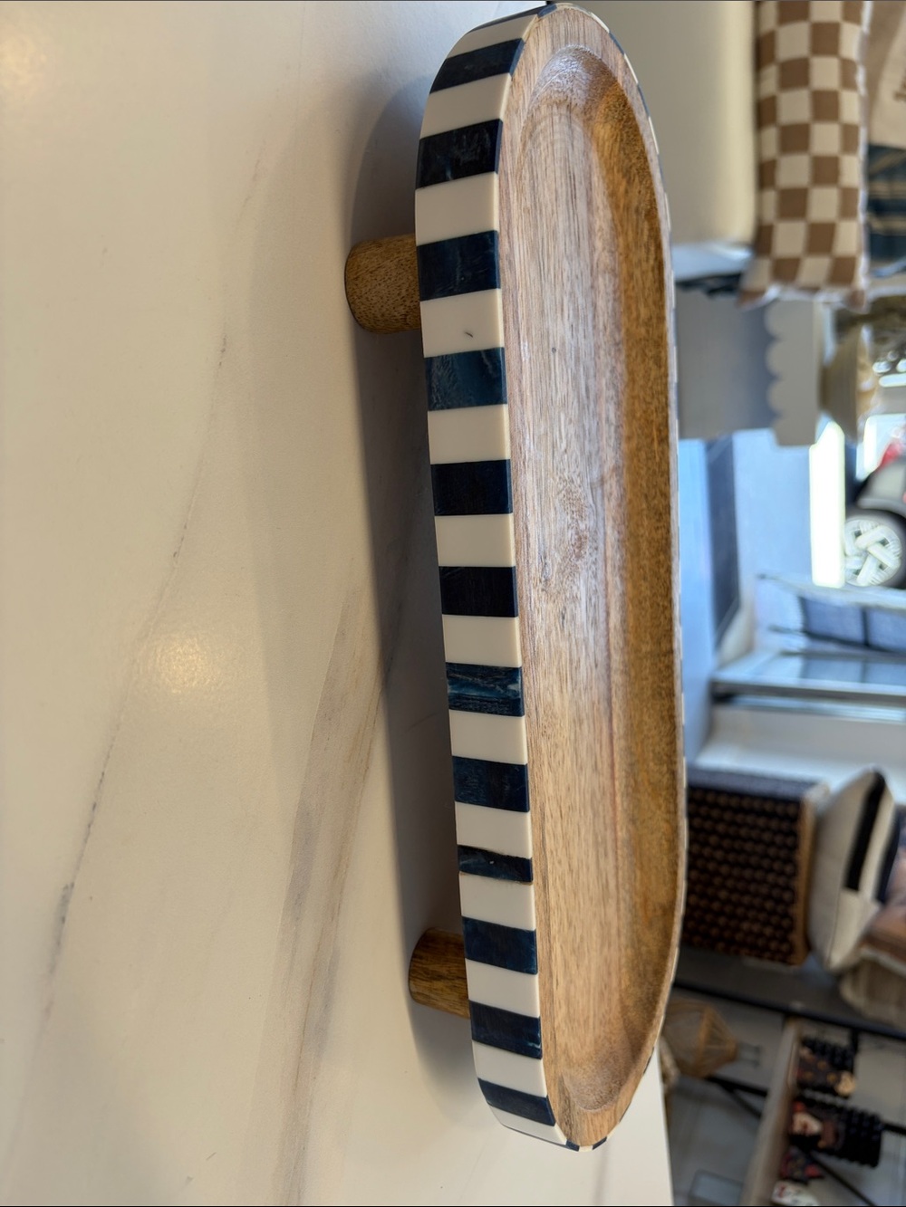 Striped Navy and White Wooden Wall Tray so cute